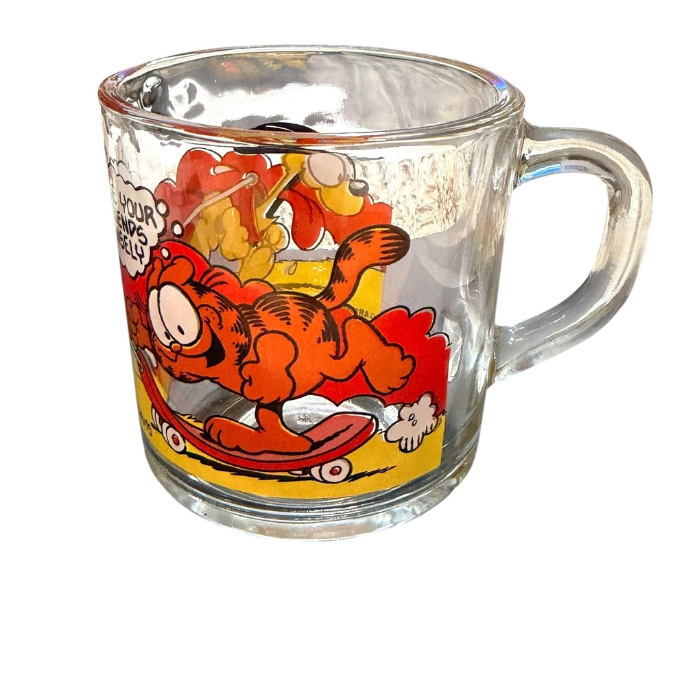 Vtg 1978 Garfield McDonalds Glass Mug Use Your Friends Wisely Skateboard Odie